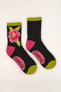 Puder Damen Bambus Baumwolle Strick Socken bemalt Pfingstrose - Bild 1 von 3