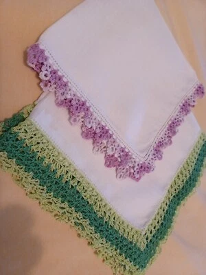 Lote de 2 pañuelos vintage para damas de lino bordes crochet crochet  Foto 1 de 3