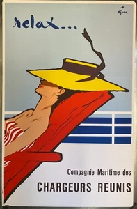 Vintage French Travel Poster 'Relax' On Linen - Picture 1 of 3