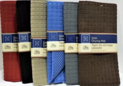 2 Absorbent Microfiber Dishes Drying Mat 12"x18" Kitchen Red Black Blue Tan Grey Foto 1 de 4