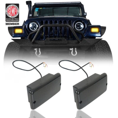 Durable White DRL Turn Signals w/Amber LED Lights For Jeep Wrangler TJ 1997-2006 - Image 1 of 4