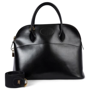 69907 auth HERMES black Box leather BOLIDE 35 Bag Ghw - Picture 1 of 15