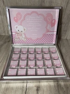schokobox personalisierte Schokolade Gastgeschenk Teddy Rosa Taufe Mädchen 24er - Bild 1 von 1
