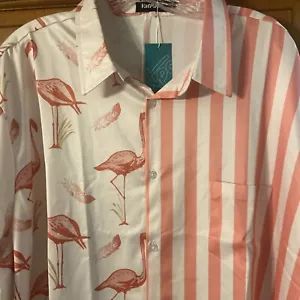 VatPave Men's 3XL Hawaiian Camp Shirt VTG Style White Pink Flamingos Pocket NWT - Picture 1 of 10