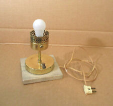 Vtg 1960's Stone Marble Base Small Electric Brass Table Lamp (w/o Chimney Shade)