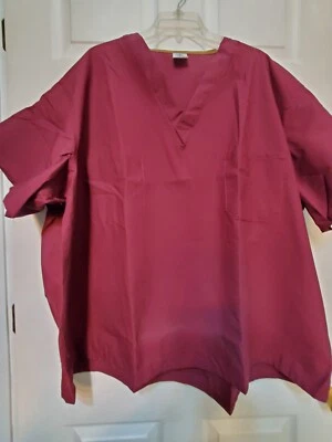 Blusa Médica Nueva Sin Etiquetas-Medline Talla 3X/XXXL-Vino Clásica Cuello en V Pecho 33.5"/L 30" Foto 1 de 4
