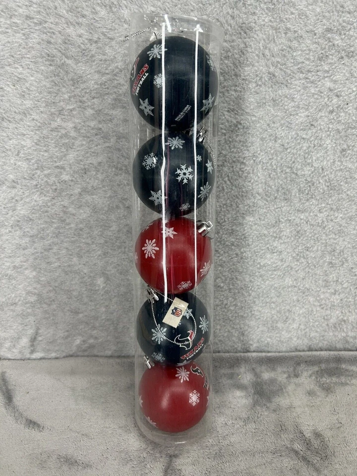 Lot Of 5 Houston Texans Christmas Ornament Shatterproof Balls In Tube  - Image 1 of 4