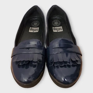Scarpe Fitflop donna 7,5 blu flat penny mocassino pelle kiltie slip on J83-097 - Foto 1 di 13