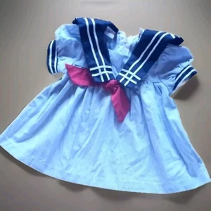 Vintage Gr. 12 Monate Matrosenkleid CARTER'S Baumwolle/Poly marineblau & weiß Nadelstreifen     - Bild 1 von 4