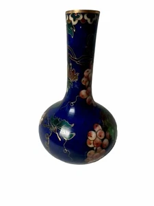 Chinesische Cloisonné Kobalt Messing Emaille Vase Obst und Blumen - Bild 1 von 6