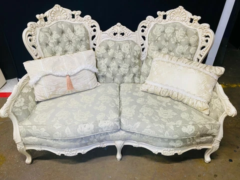Antique Victorian Sofa White Border with Grey/Green Upholstery 61x3 Cover