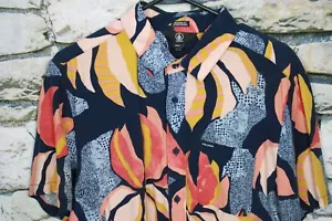 VOLCOM Hawaiian Shirt Modern Fit Bold Geo Floral Pattern Cotton Viscose Large - Picture 1 of 9