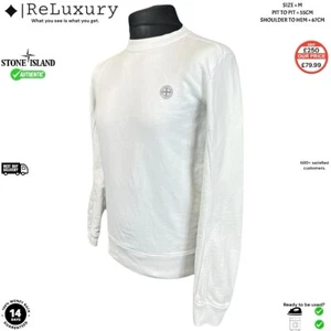 Stone Island Jumper Mens White Cotton Crewneck Pullover Long Sleeve Sweatshirt M - Picture 1 of 7