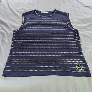 St John Top Mujer Grande Azul Marino Dorado Metálico Suéter Chaleco Cresta Tejido Náutico - Imagen 1 de 11