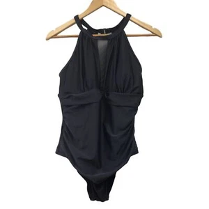 Tempt Me Swim Suit Womens Large Halter Neckline One Piece Black - Picture 1 of 8