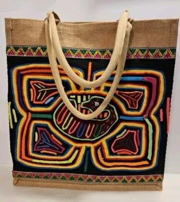 Bolso de Mano Estilo Mola Cáñamo Panameño Mariposa Serpiente 15"x14"x3.5" Hermosa Playa Foto 1 de 4