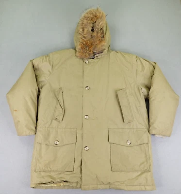 Chaqueta Woolrich De Colección Para Hombres XL Tostada Parka Ártica Plumón Abrigo de Piel de Coyote ^ Foto 1 de 4