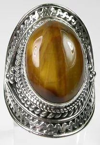 BOLD TIGER EYE ORNATE STATEMENT RING  STERLING SILVER  size 8 1/4 Wedding - Picture 1 of 2