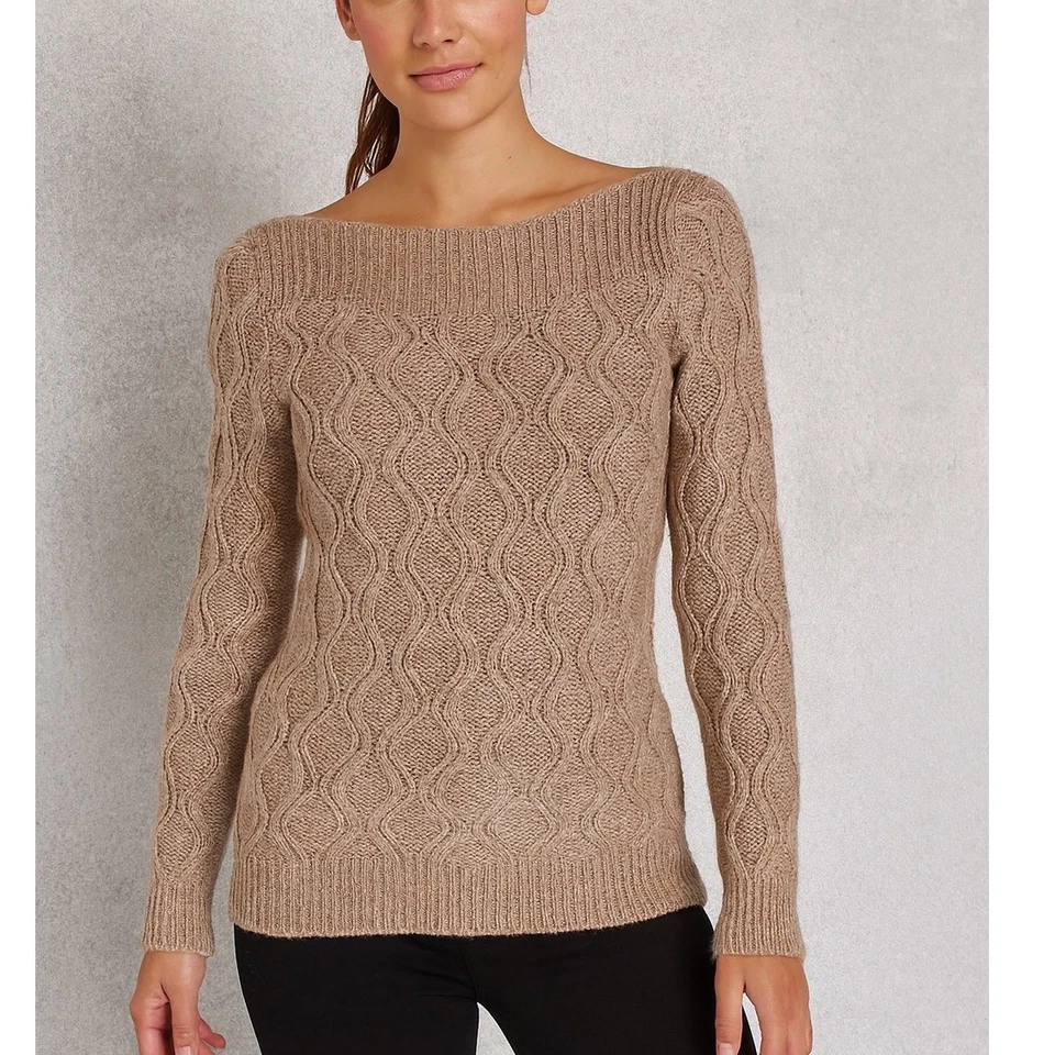 Suéter LOFT Para Mujer M Tostado Tejido con Cable Cuello Barco Grueso Mezcla de Lana Talla M Oficina Foto 1 de 4