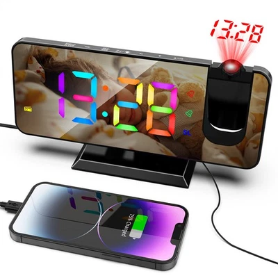 LED Digital Projector Projection Dual Alarm Clock Durable FM Radio Timer USB - Image 1 of 4