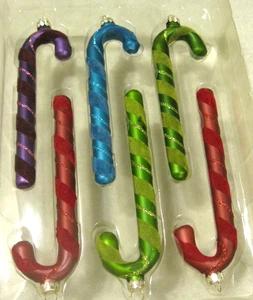 Target Brand 6 Glass w/Felt Candy Cane Christmas Ornaments Mixed Colors 2007 Box - Picture 1 of 7