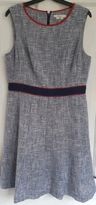BODEN Fit & Flare Midi Dress UK 12 Navy Mix Sleeveless Lined Heavyweight L38"  - Picture 1 of 11