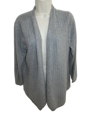 Cárdigan J Jill 100 % gris cachemir con cable frontal abierto talla Petite L PL Foto 1 de 4