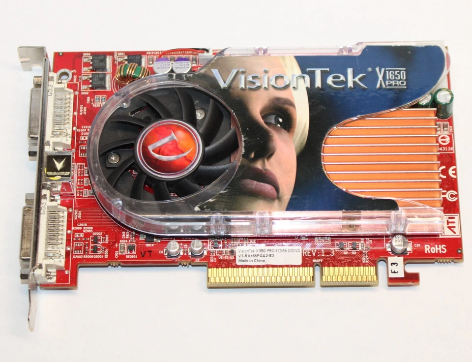 AGP 8x VisionTek ATi Radeon X1650 PRO 512MB VGA 3D video GPU GFX Graphics card - Image 1 of 4