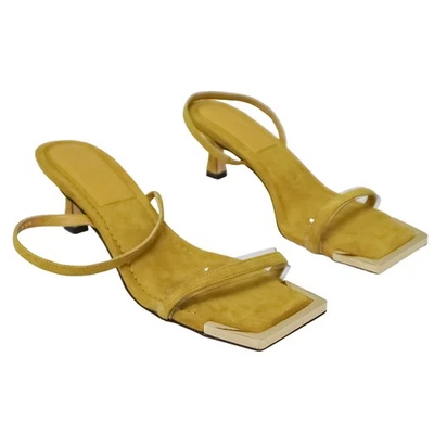 Good American Suede MUSTARD001 GA0483-X Standout Square Toe Sandal Size 9 - Image 1 of 4