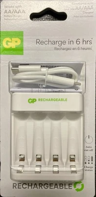 GP USB Akku Ladegerät für AA/AAA Akkus NiMH Batterieladegerät 4 Slots NEU/OVP - Bild 1 von 4
