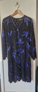 Stunning black fully beaded silk dress in a size 12 from Gina Bacconi - Picture 1 of 23