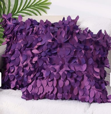 Set of 2 Purple 3D Petal Throw Pillow Cover 18x18 Decorative Accent Cushion Case - Image 1 of 2