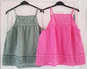 Matalan Set 2 Size 12 Lace detail Cami/Sun Tops, Green & Pink, adjustable New - Picture 1 of 4
