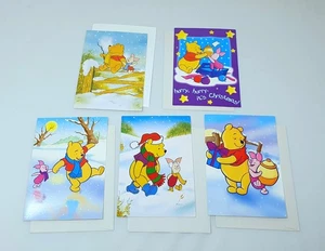 5x Vintage WINNIE THE POOH Family Christmas Cards - Disney  - Picture 1 of 1