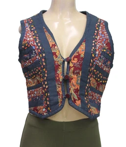 Vintage Damen Handarbeit Patchwork Stepp Weste Jacke ärmellos geblümt Gr. M - Bild 1 von 5