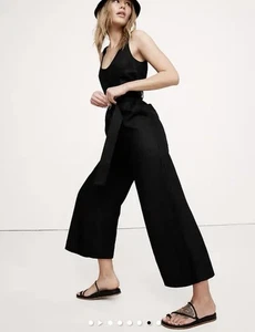 Neu mit Etikett Banana Republic Leinen-Overall mit Gürtel Arbeitskleidung schwarz Größe 0 P UVP 180 $ - Bild 1 von 16