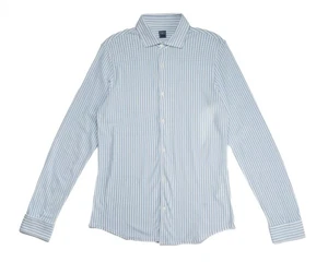 Fedeli $395 NWT Blue White Striped Cotton Piquet Extra Slim Shirt XL (54 IT) - Picture 1 of 6
