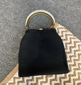 Vintage 1940er Edwards Bags Ltd. Handtasche Muschelgriff Damen schwarz Handtasche Abend - Bild 1 von 14