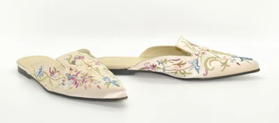 A6 Auténticas GINA Beige Seda Satén Floral Bordado Mules Planas Talla UK6.5 US8.5 Foto 1 de 4