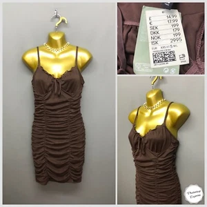 NEW H&M Brown Strappy Ruched Bodycon Party Occasion Dress Small RRP £14.99 - Picture 1 of 12