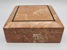 Vintage Red Sienna Marble Hinged Box with Brass Inlay~ 5" Square Box