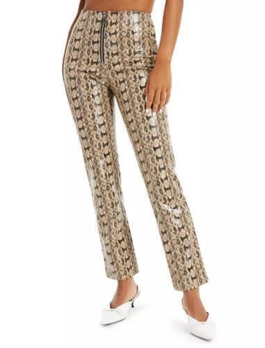 Danielle Bernstein Women Faux-snakeskin Pants Taupe Beige Size 4