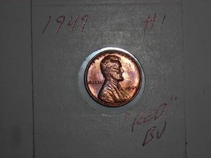 wheat penny 1949 GREAT RED BU 1949-P LOT #1 LINCOLN CENT TONED UNC RED LUSTER - Picture 1 of 3