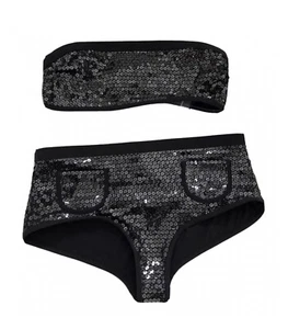 CHANEL 2016 SHORTS BIKINI TOP Swimsuit Sequins Sz.M (38-40) 2 Parts - Picture 1 of 7