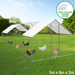 Chicken Run Walk In Coop Animal Pen Cage Enclosure Hen Dogs Rabbits 3m x 8m x 2m - Picture 1 of 9