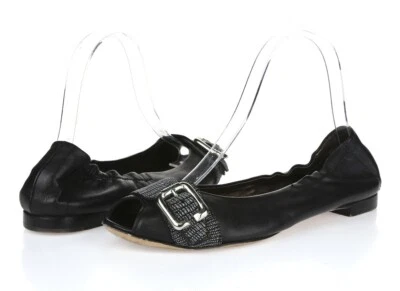 Zapatos planos de ballet AGL de cuero negro con punta abierta para mujer talla 36,5 Foto 1 de 4