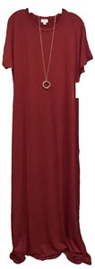 Neu mit Etikett LuLaRoe Large einfarbig Preiselbeere weinrot rot Maria Strickstoff langes Maxikleid - Bild 1 von 9