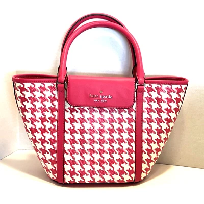 Kate Spade Pink Houndstooth Cruise Med Tote Bag Purse Crossbody Mark on Bottom - Image 1 of 4