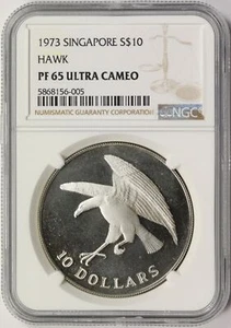 1973 Singapore Silver $10 Hawk NGC PF65 Ultra Cameo - Picture 1 of 4