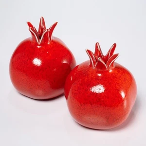 Red Ceramic Pomegranate Bud Vase Pair 2pc Lot - Picture 1 of 4